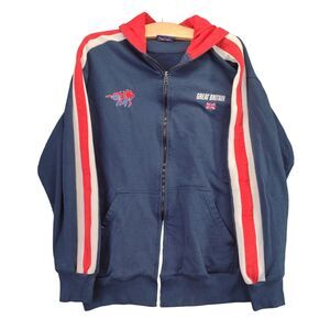 Great Britain Full Zip Hoodie Womens Size XL Blue Red Striped Embroidered Logo